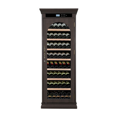Giá tốt. Dark Brown Solid Wood Free Standing Wine Cooler Cabinet với cửa kính vòm và bảng điều khiển kỹ thuật số trực tuyến