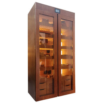 Giá tốt. Máy tạo độ ẩm làm mát xì gà bằng khung gỗ chắc chắn với cửa kép có đèn LED trực tuyến