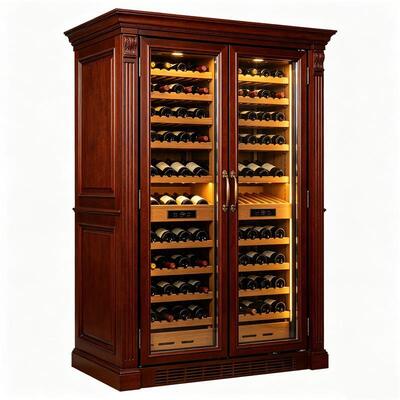 Giá tốt. Hộp làm mát rượu vang gỗ rắn hai khu vực với cửa kính điều khiển kỹ thuật số trực tuyến